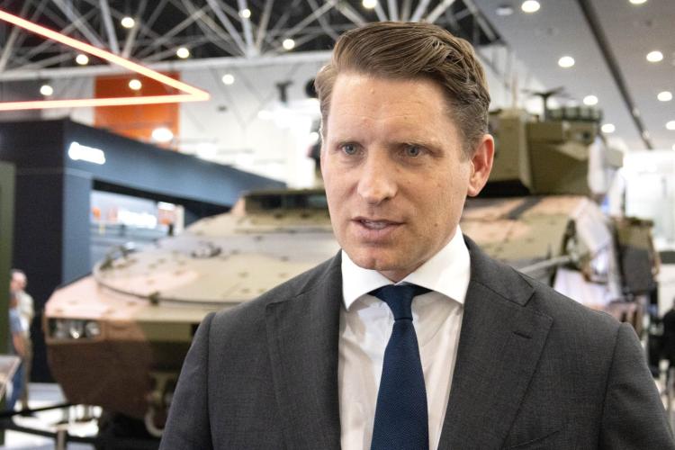 Andrew Hastie speaking at Land Forces 2026. Photo: Michael O'Brien.