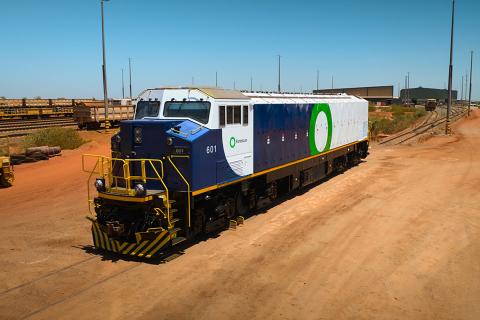 Progress Rail locomotive in a Fortescue yard at Port Hedland. Photo: Fortescue