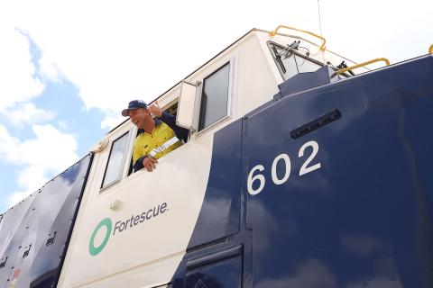 Din Otranto with one of Fortescue's battery electric trains. Photo: Tom Zaunmayr