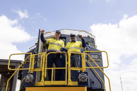 Fortescue's Dino Otranto and Kariyarra elder Alfred Barker. Photo: Tom Zaunmayr