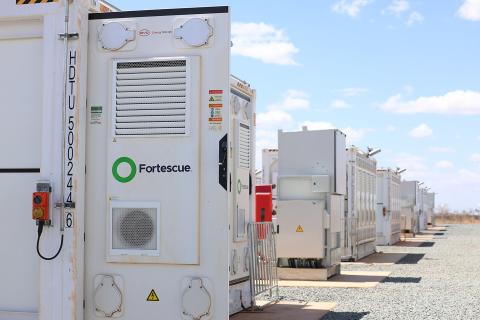 BYD batteries near Fortescue's Iron Bridge mine. Photo: Tom Zaunmayr