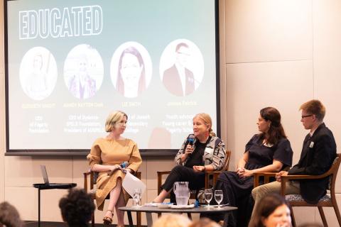 Fogarty Foundation chief executive Elizabeth Knight (left) moderated a panel comprising Mandy Nayton, Liz Smith and Joshua Patrick. Photo: Manny Tamayo Photography