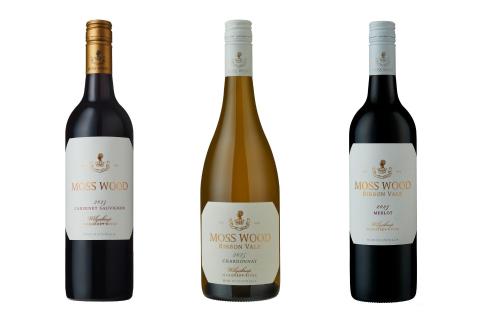 L-R: Moss Wood's Cabernet Sauvignon 2023, Ribbon Vale Chardonnay 2025, Ribbon Vale Merlot 2023.