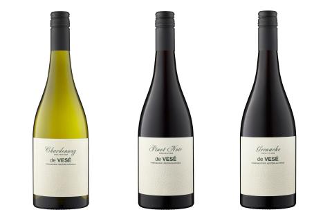 L-R: De Vese's chardonnay 2024, pinot noir 2024, grenache 2024.