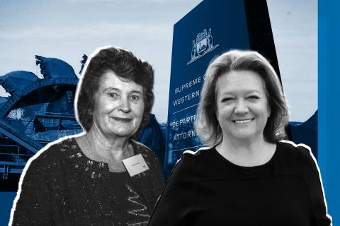 Lang Hancock's descendant Gina Rinehart (right) and Peter Wright's descendant including Angela Bennett (left) are among those in a major court dispute.