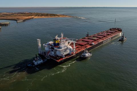 CMB.TECH's dual-fuelled vessel at the Port of Port Hedland. Photo: Kollektive Media