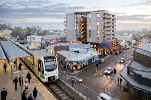 A render of the project near Bayswater train station. Image: Rothelowman