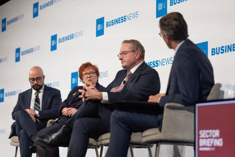 Luca Giacovazzi (left), Cheryl Edwardes and David Southam joined a panel discussion moderated by Business News senior editor Mark Beyer. Photo: John Koh.