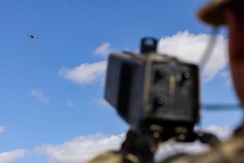 Australian Army soldier conducting section attack procedures in a simulated Uncrewed Aerial Systems attack during an assessment at Cultana training area in 2025. Photo: CPL Luke Bellman / Defence Images.