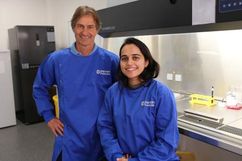 Professor Bruno Meloni and Vaishali Bagda in the Perron Institute lab. Photo: Supplied.