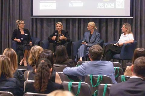 Women in Defence founder Rachel Falzone (left) chairs a panel discussion with ANU's Jennifer Parker, WA Defence Industries head Linda Dawson and Ventia defence general manager Pauline Fitzgerald. Photo: Michael O'Brien.