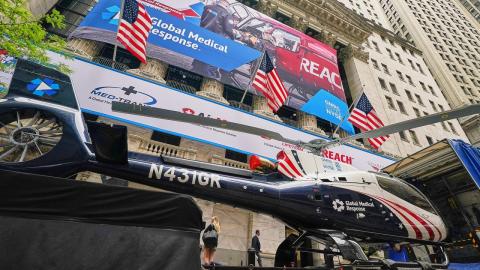 A helicopter outside the New York Stock Exchange