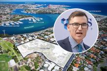 John Carey (inset) announced a scheme amendment to Mosman Park which includes the former Rocky Bay site (background).