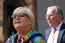 Linda Reynolds (left) and her lawyer Martin Bennett leaving the WA Supreme Court after the judgment. Photo: Michael O'Brien