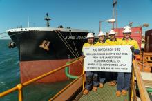 Rio Tinto Cape Lambert operations manager Shannon Bellingham, Cape Lambert ports general manager Briony Briskey, Cape Lambert operations superintendent Shane Humphries , and superintendent Josh Giles