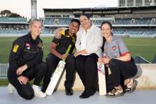 WA Cricket disability programs coordinator Annie Rogan (left), Mason Ogle, Charlene Ogle, and Lucy Dias feel cricket in WA provides an inclusive environment. Photo: Michael O’Brien