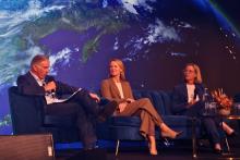 Business News senior journalist and moderator Gary Adshead with Kirrilee Warr (centre) and Hannah Beazley.