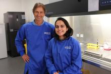 Professor Bruno Meloni and Vaishali Bagda in the Perron Institute lab. Photo: Supplied.
