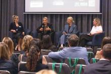 Women in Defence founder Rachel Falzone (left) chairs a panel discussion with ANU's Jennifer Parker, WA Defence Industries head Linda Dawson and Ventia defence general manager Pauline Fitzgerald. Photo: Michael O'Brien.